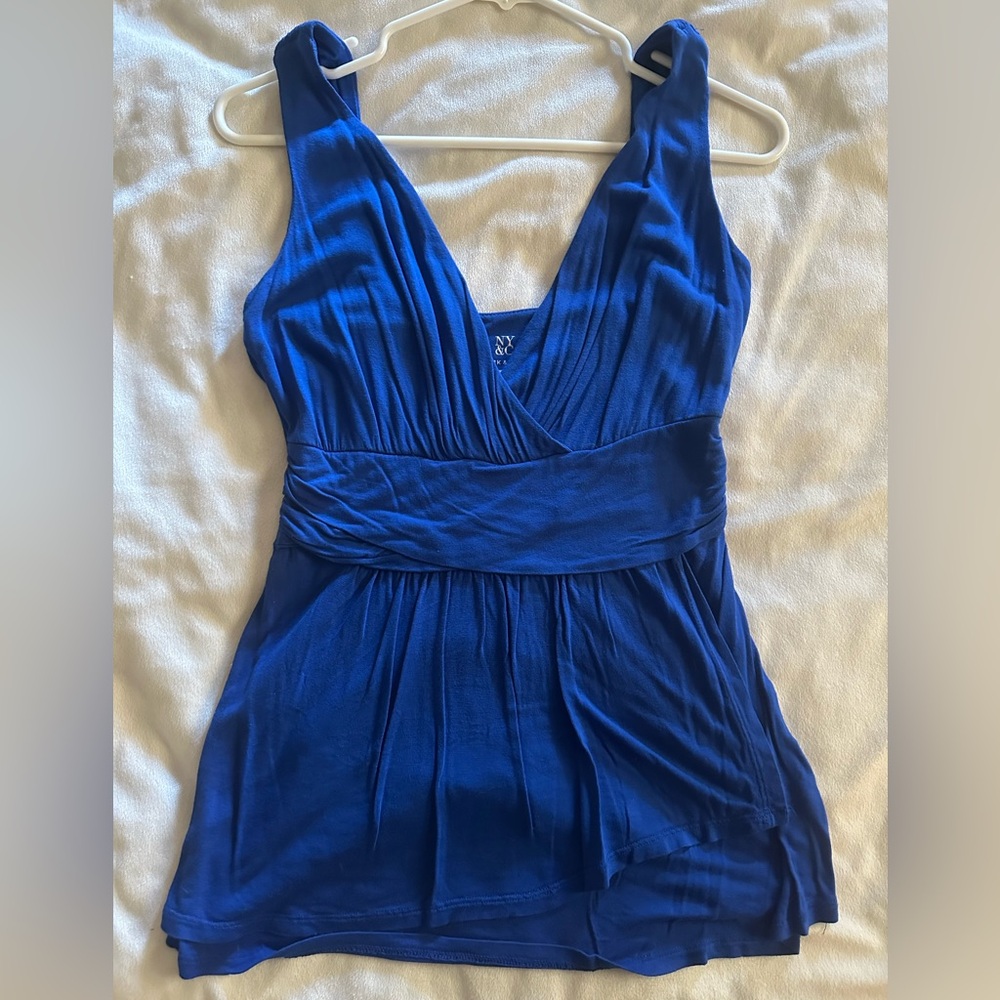 Brilliant blue tank top, very feminine looking and bright blue.